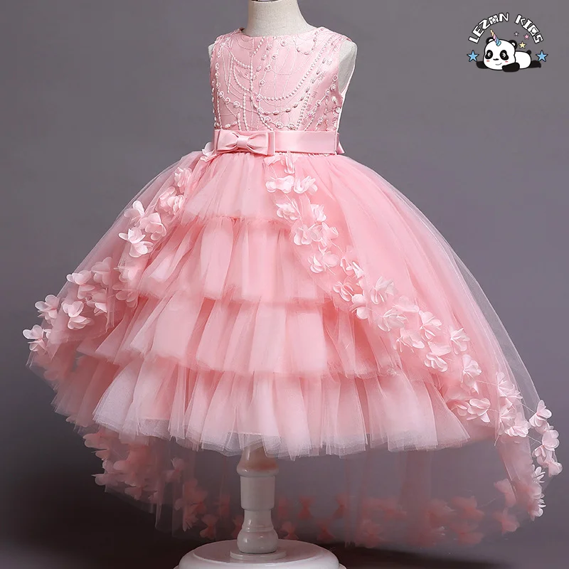 LEZONKIDS - Summer Baby Girl Princess Clothes Children Birthday Party Wedding Dress Kids Embroidered Boutique Dresses Age Short Sleeve Print